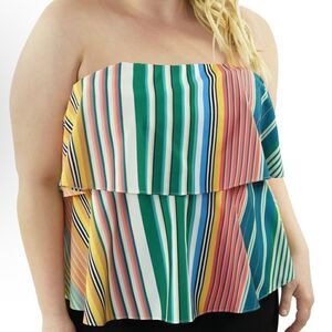 Maree Pour Toi tiered striped sleeveless strapless crop blouse Sz 22